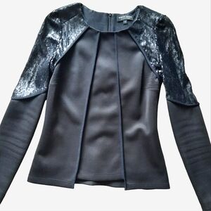 Sequined Scuba Knit Formal Black Top